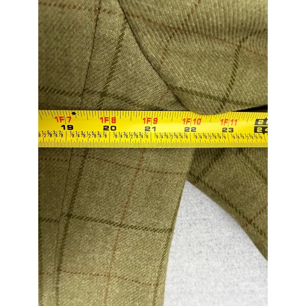 Vintage 60s Bespoke Olive Green Windowpane Wool Sport Coat 44 L